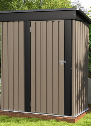 Patiowell 5x3 FT Outdoor Storage Shed, Tool Shed with Sloping Roof and Lockable Door, Metal Shed for Backyard Garden Patio Lawn, Brown