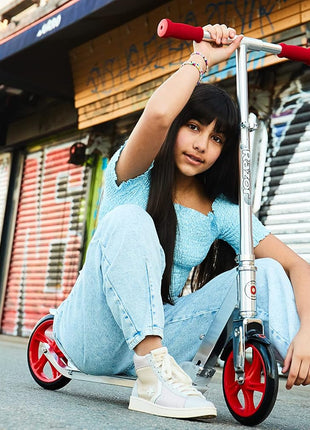 Razor A5 Lux Kick Scooter for Kids Ages 8+ - 8" Urethane Wheels, Anodized Finish Featuring Bold Colors and Graphics, for Riders up to 220 lbs
