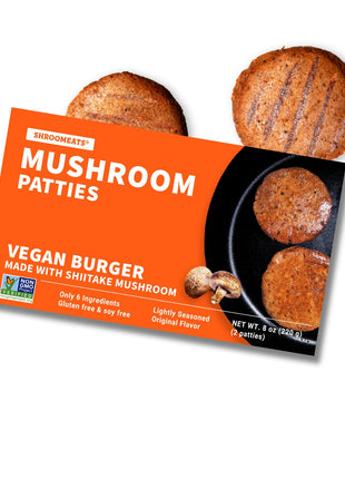 Vegan Shroomeats Mushroom Burger Patties - High Protein Meat Substitute from Shiitake Mushrooms - Non-GMO, 8 Allergens-Free Plant Based Burger Patties - Nutritious, and Delicious Vegan Meat - 8.0 Oz - x2 patties