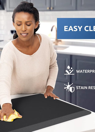 KitchenClouds Kitchen Mat Cushioned Anti Fatigue Rug 17.3"x28" Water Resistant, Non Slip, Standing and Comfort Desk/Floor Mats for House Sink Office (Black)