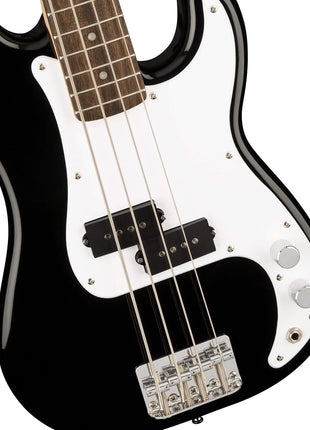 Squier Mini Precision Bass, Black, Laurel Fingerboard | 3/4 size beginner bass guitar, ideal for kids and small players, laurel fingerboard, lightweight short scale neck