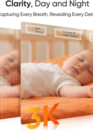 Monai 3K Smart Baby Camera with 8H Portable Battery, Eye-Safe 950nm Night Vision, Secure WiFi Baby Camera Monitor with App, 24/7 Monitoring, 7 Safety Features & AI Assistant, Cry & Covered Face Alert