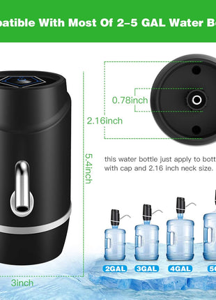 5 Gallon Electric Drinking Portable Water Dispenser, Universal USB Charging Water Bottle Pump For 2-5 Gallon With 2 Silicone