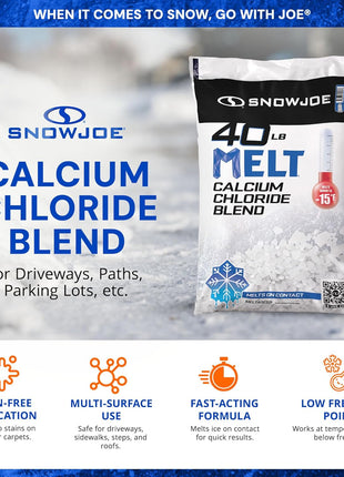 Snow Joe Snow & Ice Melter, Calcium Chloride Blend Pellets, Non-Staining Melt, 40 Lb Bag - Ice Remover for Driveway, Concrete, Sidewalk, and Outdoor Spaces