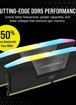 CORSAIR Vengeance RGB DDR5 RAM 32GB (2x16GB) Up to 6000MHz CL36-44-44-96 1.35V Intel XMP 3.0 Computer Memory – Black (CMH32GX5M2E6000C36)