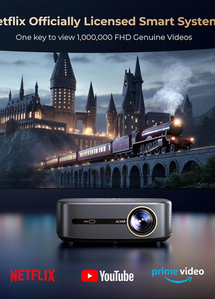 [2500 ANS & 50W] Alvar Outdoor Projector 4K Support with WiFi 6 and Bluetooth, dbx-tv Sound, Built in NetfIix App & DoIby Audio Proyector, Auto Focus & Keystone Smart for Soccer Match
