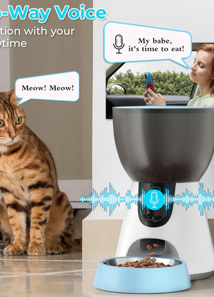 Ownpets Automatic Pet Feeder with Camera, 1304P HD Video with Night Vision, 2-Way Voice Interaction, 2.4G & 5G WiFi Food Dispenser with APP Control, 4L Timed Feeder for Cats and Dogs