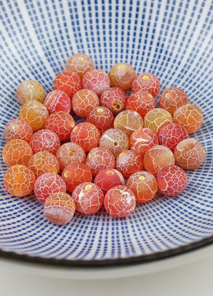 MJDCB Natural Orange Frosted Agate Round Stone Beads for Jewelry Making DIY Bracelets Necklaces (8mm)