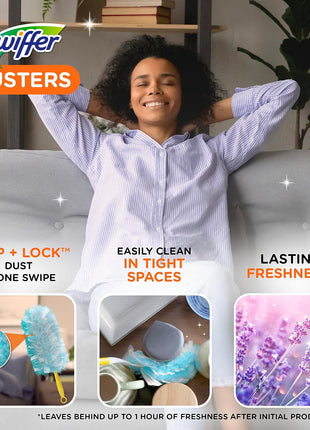 Swiffer Dusters Refill for Cleaning, Feather & Microfiber Duster Disposable Alternative, for Dusting Furniture, Blinds, Ceiling Fans, Walls, Helps Remove Allergens, Lavender, 18ct