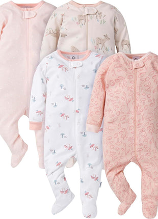 Gerber Baby Girls 4 Pack Sleep 'N Play Footie Bear Pink 0-3 Months