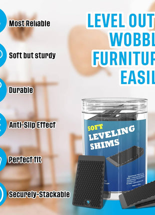Furniture Levelers, 32 Piece Jar 2", Rubber Shims for Leveling, Black Wedge for Table Toilet Refrigerator Piano, Non-Slip Shims for Home Improvement and Work, Cuttable and Stackable