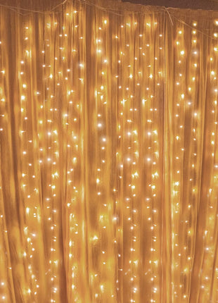 Twinkle Star 300 LED Window Curtain String Light Wedding Party Home Garden Bedroom Outdoor Indoor Wall Decorations, Warm White