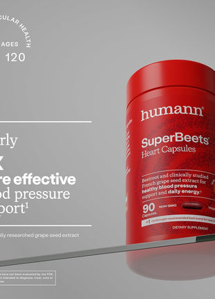 HumanN SuperBeets Beet Root Capsules Quick Release 1000mg, Helps Support Nitric Oxide Production, Blood Pressure, Heart Health, Contains Non GMO Beetroot Powder, Studied Antioxidants 90 Count