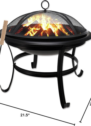 Gas One 22 in Outdoor– Wood Burning Fire Pit with Mesh Lid and Fire Picker – Durable Alloy Steel Fire Pits for Outside – Small Fire Pit for Backyard, Porch, Deck, Camping, BBQ