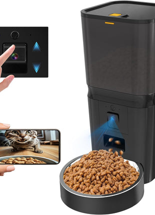 Automatic Cat & Dog Feeder with Camera, 6L Smart WiFi Pet Food Dispenser for Small Pets - Timed Feeding App, Battery Backup, Voice Recorder, Night Vision & Portion Control