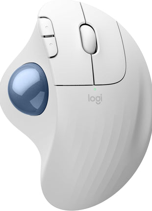 Logitech Ergo M575S Wireless Trackball Mouse, Wireless Ergonomic Mouse with Bluetooth and Encrypted Dongle, Comfortable Thumb Control, Precise and Smooth Tracking, for PC/Mac - Off-White Blue Ball