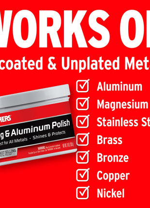 Mothers Mag & Aluminum Polish, 10 oz. – Brilliant Shine, Easy to Use, for All Uncoated & Unplated Metals Including Aluminum Wheels, Stainless Steel Trim and Exhaust Tips, Brass & More (05101)