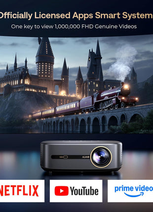 [2500 ANS & 50W] Alvar Outdoor Projector 4K Support with WiFi 6 and Bluetooth, dbx-tv Sound, Built in NetfIix App & DoIby Audio Proyector, Auto Focus & Keystone Smart for Soccer Match