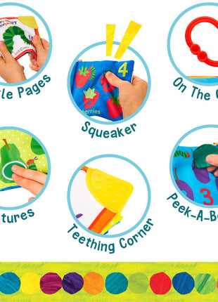 Let's Count Soft Book - World of Eric Carle the Very Hungry Caterpillar Baby on the Go Clip Teething Crinkle Soft Sensory Book for Babies, 5.25x5.25 Inch