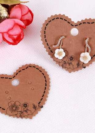 Grenali 100 Brown Heart Shape Earring Display Cards, Kraft Paper Jewelry Cards, 1.96 inchx1.6 inch (Pack of 100)
