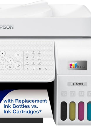 Epson EcoTank ET-4800 Wireless All-in-One Cartridge-Free Supertank Printer with Scanner, Copier, Fax, ADF and Ethernet – Ideal-for Your Home Office, White