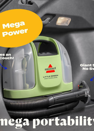 BISSELL Little Green Mini Cordless Portable Carpet Cleaner, 4015 | HydroRinse self-cleaning tool; 4-in. tough stain tool; cordless freedom for upholstery & car detailing