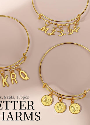 LEOBRO Letter Charms, 376 Pcs Gold Charms for Jewelry Making, Bracelet Necklace Charm & Jump Rings, Jewelry Making Supplies, Gold