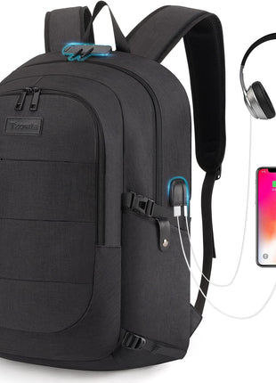 Tzowla Travel Laptop Backpack Water Resistant Anti-Theft Bag with Giant Tumbler Holder Pocket and Lock 15.6 Inch Computer Business Backpacks for Women Men Work College,Casual Daypack(Black)