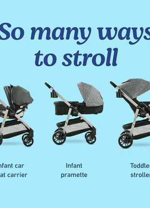Graco Modes Pramette Stroller, 3-in-1 Baby Stroller, 3 Modes: Infant Car Seat Carrier (Car Seat Not Included), Infant Pramette to Toddler Stroller with Reversible Seat and One-Hand Fold, Redmond