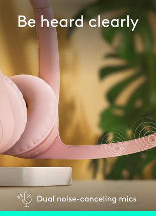 Logitech Zone 300 Wireless Bluetooth Headset with Noise-Canceling Microphone, Compatible with Windows, Mac, Chrome, Linux, iOS, iPadOS, Android – Rose