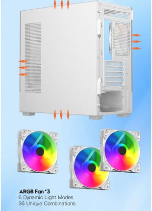 DIYPC ARGB-N1-W White USB3.0 /Type C Micro ATX Gaming Computer Case w/Frameless Dual Tempered Glass Panel and 3 x ARGB 120mm Fans (Pre-Installed). Support 4090TI GPU and 360mm AIO