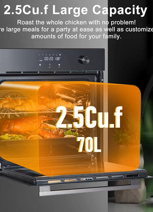 24 Inch Electric Single Wall Oven, 2.5 Cu.ft Built-in Convection System with 8 Cooking Functions in Stainless Steel, Touch Control