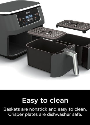 Ninja DZ201 Foodi 8 Quart 6 in 1 DualZone 2 Basket Air Fryer with 2 Independent Frying Baskets, Match Cook & Smart Finish to Roast, Broil, Dehydrate & More for Quick, Easy Meals, Grey