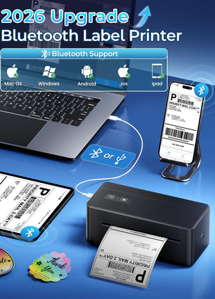 Bluetooth Thermal Shipping Label Printer, 4x6 Thermal Label Printer for Small Business, 2410BT Wireless Label Printers Compatible with iOS Android & PC, Widely Used for USPS, Tiktok