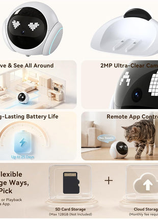 Vivideye Pet Camera 1080P, Movable Robot Security Camera for Dog Cat, Rolling Robot Indoor Camera with Talk,Battery-Operated, Auto-Recharge, Night Vision,SD/Cloud Storage, Pet/Human/Voice Detection