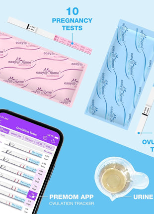 Easy@Home Ovulation & Pregnancy Test Kit, 25 LH + 10 hCG Tests, 35 Cups | Ovulation and Pregnancy Test Strips with 35 Large Urine Cups, Compatible with the Premom APP for Convenient Cycle Tracking