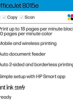 HP OfficeJet 8015e Wireless Color All-in-One Printer, 6 Month Instant Ink Trial Included