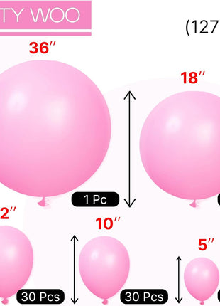 PartyWoo Pink Balloons 127 pcs Different Sizes of 36 18 12 10 5 Inch Matte Pink Balloon Arch Kit Garland for Baby Shower Valentine's Day Princess Bachelorette Birthday Party Decorations Pink Y11