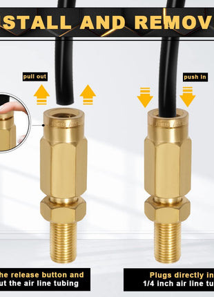 2 Packs 1/4" Air Value Inflation Schrader Valve, Schrader Valve Adapter with Push to Connect Button for 1/4" OD Air Hose Fittings for Semi Trucks Trailers
