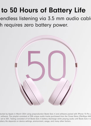 Beats Solo 4 - Wireless On-Ear Bluetooth Headphones, Up to 50-Hour Battery Life, Ultra-Lightweight Comfort, Powerful and Balanced Sound, Apple & Android Compatible - Cloud Pink