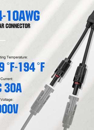 ECO-WORTHY Solar Connectors Y Branch Parallel PV Adapter Cable Wire Plug Tool Kit for Solar Panel(M/FF+F/MM)