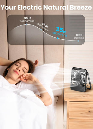 Koonie USB Desk Fan, Strong Wind Ultra Quiet Small Mini Fan | 180° Tilt Folding & 3 Speeds Adjustable, USB-C Corded Powered Personal Fan for Office Desktop Bedroom, Black, NO BATTERY