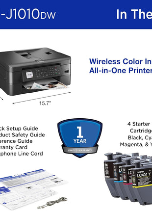 Brother MFC-J1010DW Wireless Color Inkjet All-in-One Printer, Duplex Printing, Mobile & Cloud Print, Compact Design, 1.8" Color Display, Works with Alexa | Automatic duplex printing, Cloud integration