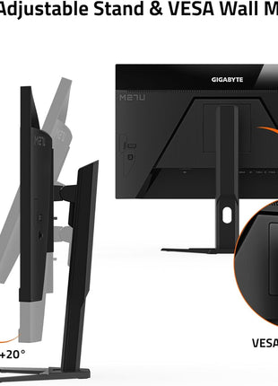 GIGABYTE M27U - 27 inch IPS Gaming Monitor - UHD 3840x2160-160Hz - 1ms MPRT - AMD FreeSync Premium Pro - Type C KVM - HDMI, DP, Type C - Height Adjustable - Black (M27U-SA)