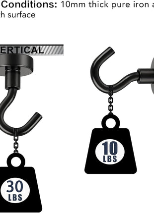 E BAVITE Black Magnetic Hooks, 30LB Strong Neodymium Magnet Hook for Cruise, Grill, Towel, Indoor Hanging, Kitchen, Workplace, Office and Garage - 6 Pack