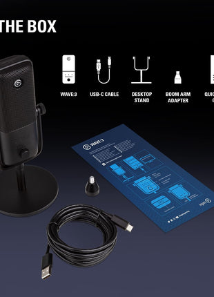 Elgato Wave:3 USB Condenser Microphone for Streaming | Cardioid capsule, 24-bit/96kHz audio, Anti-distortion Clipguard, Free mixer software, Plug and play, For Mac and PC