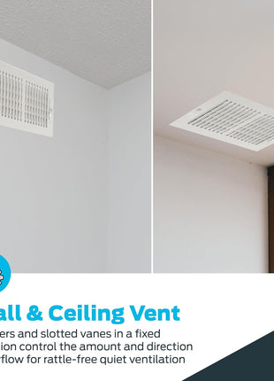 EZ-FLO 10 x 6 Inch (Duct Opening) Air Vent Cover for Wall or Ceiling, Two-Way Ventilation Register, Solid Steel HVAC Register Cover, White, 61610