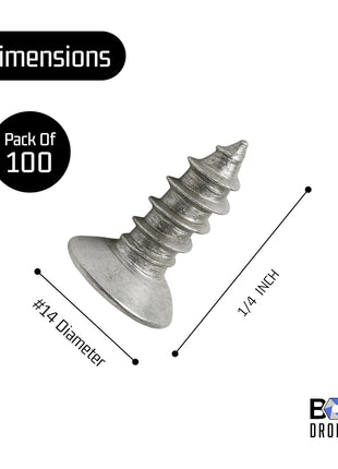 Bolt Dropper #4 x 1/4" Stainless Steel Flat Head Phillips Wood Screw (100 Pack), 18-8 (304) Stainless Steel Sheet Metal Screws - Type A Point, Plain Finish