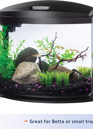 Aqueon LED MiniBow Small Aquarium Fish Tank Kit with SmartClean Technology, Black, 5 Gallon