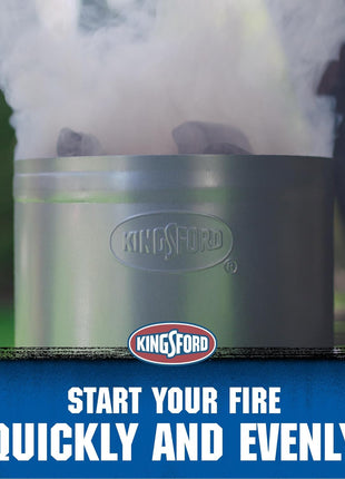 KINGSFORD Heavy Duty Deluxe Charcoal Chimney Starter, Large Capacity Zinc Steel BBQ Fire Starter with Heat Shield and Stay-Cool Handle, Vented Base Air Vents for Fast Even Lighting